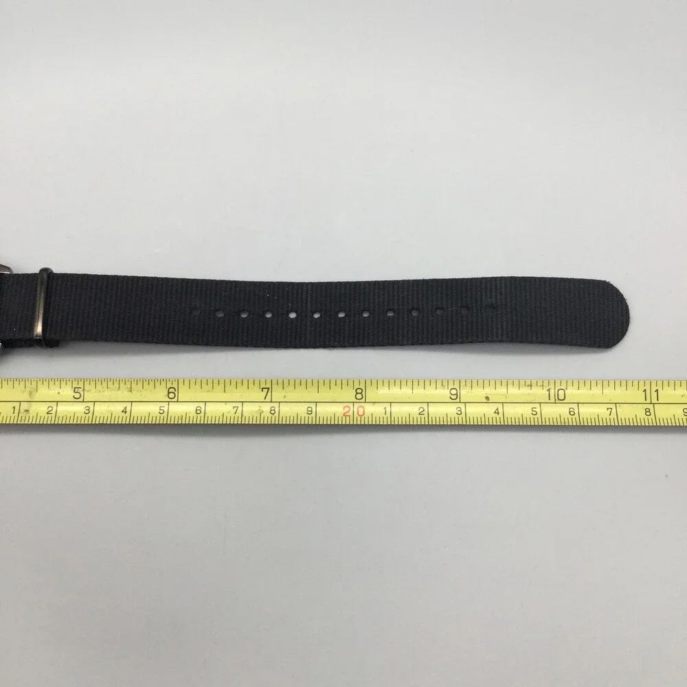 MDC Military Quartz Mens Watch 40mm Black Dial Silver Tone Nylon New Battery